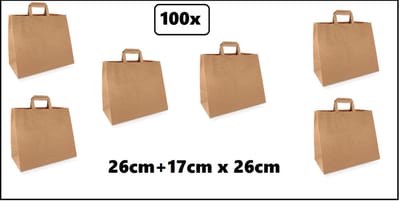 100x BIO Draagtassen 26+17x26cm nature kraft - tas snack maaltijd horeca detail festival food themafeest