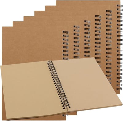 6 Stuks A5 Bruin Schetsboek, 100 Pagina's/50 Vellen Spiraalgebonden Leeg Notitieboek voor Tekenen, Doodlen en Schetsen