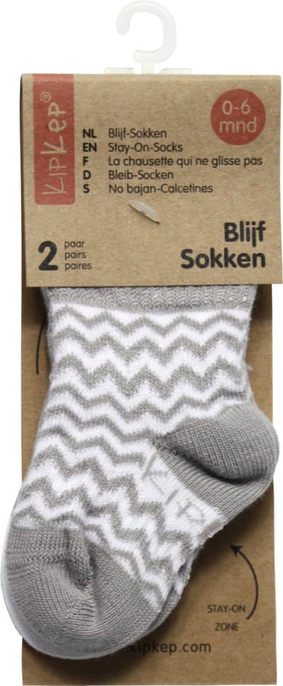 KipKep Babysokjes Grijs: Blijf-Sokjes - Maat 6-12 mnd - Ziggy grey - streepjes - 2 paar