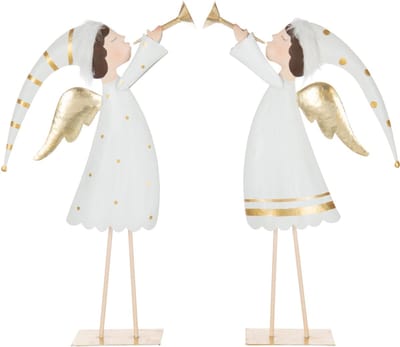 J-Line figuur Engel Trompet - ijzer - goud/wit - 2 stuks