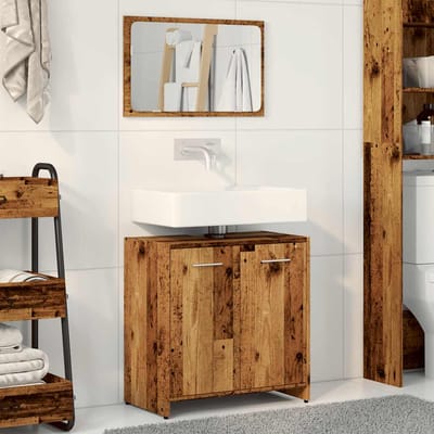 vidaXL - Badkamerkast - met - spiegel - bewerkt - hout - oud - houtkleurig