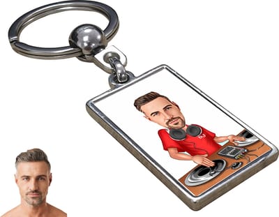 DJ Karikatuur Man - Gepersonaliseerde Karikatuur Sleutelhanger met Jouw Foto - Cadeau - Verjaardag - Kerst - Kado - Valentijn - Gepersonaliseerd Cadeau