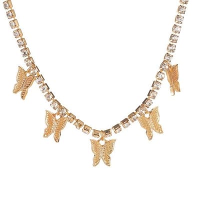 Jwer – collier grand papillon pour femmes, chaîne cubaine Double couche en strass, ras du cou, bijoux de luxe exagérés beige