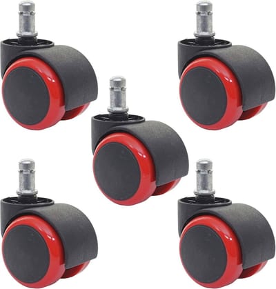 Set van 5 Universele Bureaustoelwielen voor Harde Vloeren - 150 kg - Rood