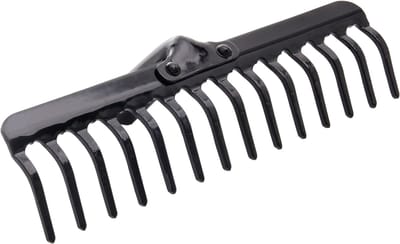 KADAX Tuinhark zonder steel, tuinhark van metaal, gazonhark voor tuinonderhoud, robuuste hark, hark voor gazon, tuingereedschap (rechthoekig, 14 tanden)