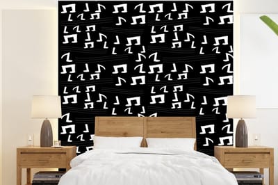 Behang - Fotobehang Muziek - Zwart Wit - Patroon - Breedte 220 cm x hoogte 240 cm