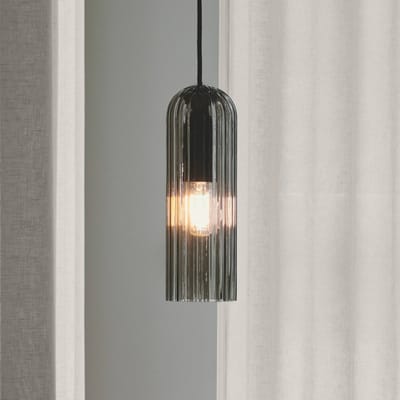 Nordlux Hanglamp Miella, geribbeld glas, rookgrijs/zwart