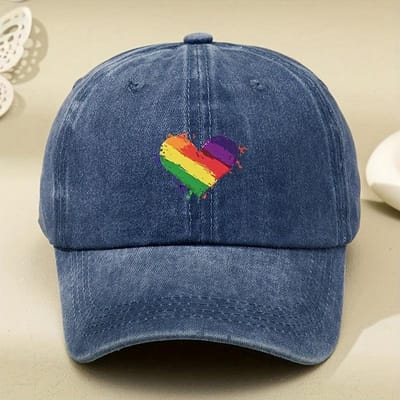 Retro Stijl Regenboog Hartvormig Bedrukte Baseballpet Met Zonwering En Antiek Ontwerp Verstelbaar Adjustable marineblauwe kleur