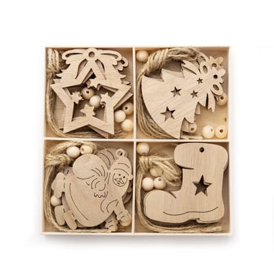 Dailygoods- Kersthangers 20 Stuks - Houten Kerstboomdecoraties - Kerstman/Kerstlaarzen/Sterren - Ornamenten - Veiligheidswaarschuwing - Hoogwaardige Hout - Kerstornamenten