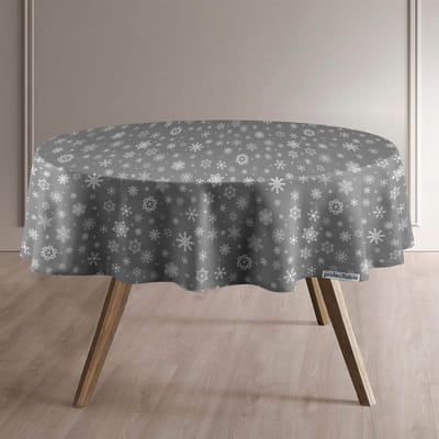 Protecttable - Rond Kerst Tafelzeil Sneeuwvlok Zilver Ø138cm - Tafelkleed Afwasbaar - Kunststof