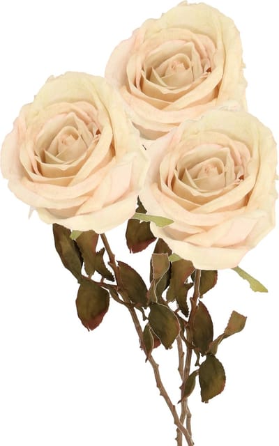 Top Art Kunstbloem roos Calista - 3x - wit creme - 66 cm - kunststof steel - decoratie bloemen