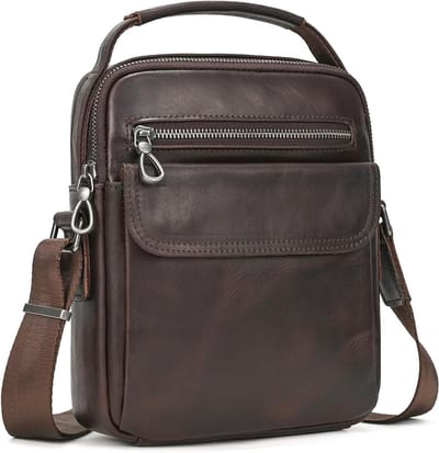 Kleine leren schoudertas voor heren, vintage crossbody tas voor werk, reizen en casual gebruik, 9509 koffie
