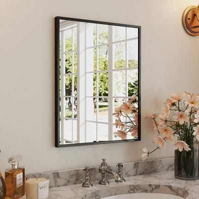 Zwarte Rechthoekige Wandspiegel 16x20 Inch - Moderne Badkamerspiegel met Matte Zwarte Lijst