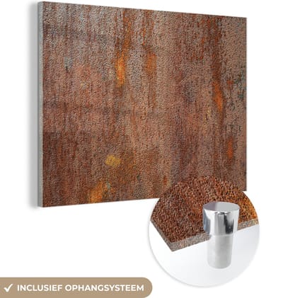 MuchoWow® Glasschilderij 120x90 cm - Schilderij acrylglas - IJzer - Roest - Industrieel - Staal - Foto op glas - Schilderijen