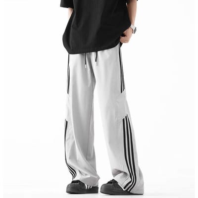 Ijszijde Gestreept Casual Broek voor Heren en Dames Zomer Dun Mode Merk Los Sneldrogend Rechte Broek voor Charge Parachutistenbroek voor Heren XL white