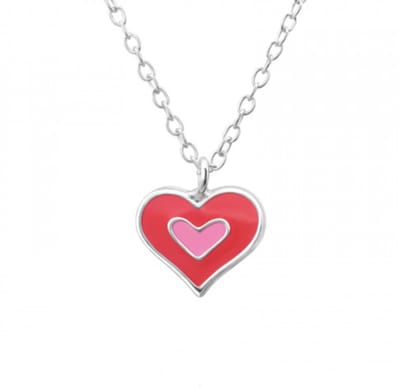 WeLoveSilver - zilveren meisjesketting - dubbel hart - roze tinten