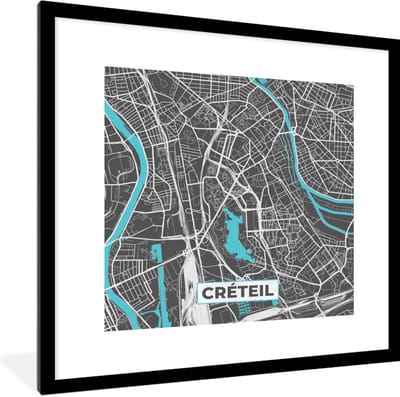 Fotolijst incl. Poster - Créteil - Plattegrond - Kaart - Stadskaart - Frankrijk - 40x40 cm - Posterlijst