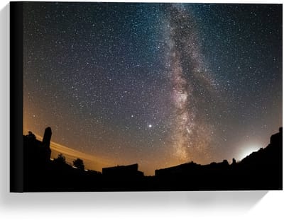 Canvas  - Sterrenhemel boven Stad - 40x30cm Foto op Canvas Schilderij (Wanddecoratie op Canvas)