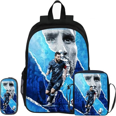 Voetbalster Rugzak kind Mochila Sport Schooltas 3 Delige Set Rugzak Schoudertassen Etui M-Messi Boekentas Kinder Cadeau