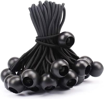 Rubberen bungee-touwen met bal - 100 stuks, 15 cm zeilspanner, tenten, zeilen, camping - zwart
