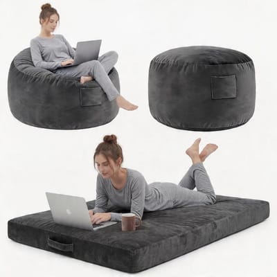 Grote 4-in-1 Omvormbare Zitzak & Loungebed - Met Traagschuim Vulling en Wasbare Hoes - Zacht Flanel - 112x112 cm