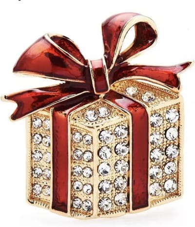 Broche Cadeau Strass goudkleurig (4,4 x 4,4 cm)