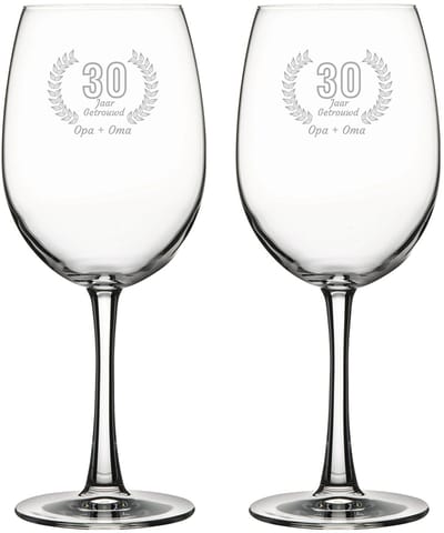 Gegraveerde set rode wijnglazen 58cl Opa + Oma 30 jaar getrouwd