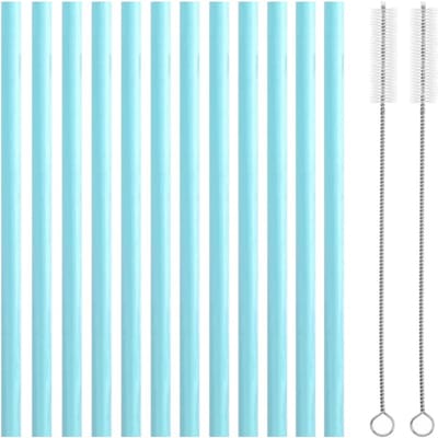 Fako Bijoux® - Siliconen Rietjes Pastel - 12 Herbruikbare Rietjes - 23 cm - Duurzaam en Hygiënisch - 2 Schoonmaakborstels - Blauw