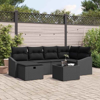 vidaXL - Bankstel - 7 - st - poly - rattan