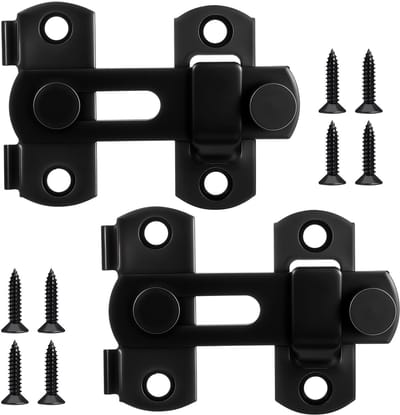 Dailygoods- Deurgrendel - Zwart Schuifslot - 2 Stuks - Roestvrij Staal - Voor Deuren/Ramen - Inclusief 8 Schroeven - Veiligheid voor Kleine/Middelgrote Deuren
