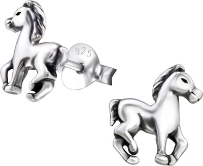 Princess Oorbellen Horse - 925 Zilver E-Coating - Paard - 8x9mm