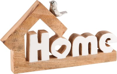 Dekoratief | Deco 'Home', naturel/wit, hout, 25x3x15cm | A248354