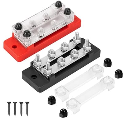 Verzamelrails 12V-48V DC - Stroomverdelingsblok 150A - 2-Weg met Aansluitbouten voor Auto, Camper en Boot