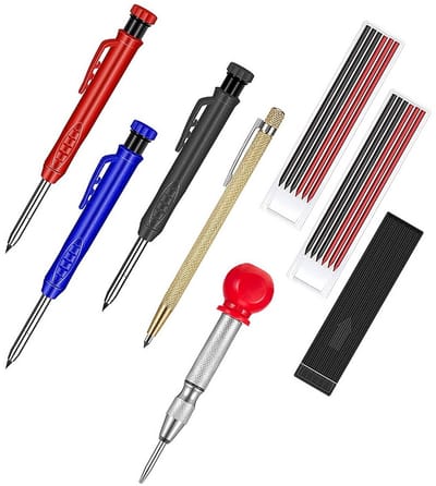 Solidchoice- Mechanische Potloden Set - Houtbewerking Tool - Timmermanspotloden - Navullingen - Puntenslijper - Geschikt voor Glas/Metaal/Hout - Timmermanspotlood