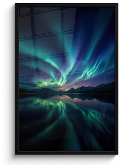 Poster in lijst - Fotolijst 60x90 cm - Posters - Noorderlicht - Kleurrijk - Bergmeer - Posterlijst zwart - Decoratie - Wanddecoratie woonkamer - Muurdecoratie slaapkamer
