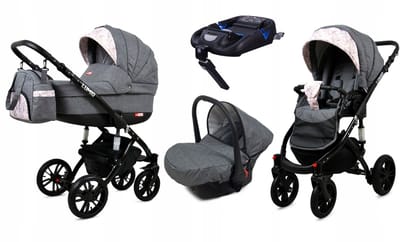 BabyLux® Kinderwagen 4in1 – LUMIO - FLAXEN BLACK FRAME - Opklapbare Wandelwagen incl. Reiswieg, Multifunctionele Buggy Sportstoel, Autostoel, ISOFIX basisstation - Combi-kinderwagen met Luiertas, Regenhoes, Klamboe