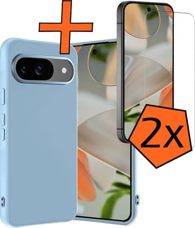 Hoes - Met 2x Screenprotector - Geschikt voor Google Pixel 9 - Sterk & Shockproof - Back Cover - Siliconen Case - Telefoon Hoes - Lichtblauw