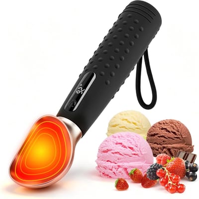 Verwarmde ijsschep - Zwart - Roestvrij staal - Draadloos met 3 Temperatuurinstellingen - Voor Hard IJs en Gelato
