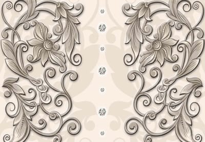 Fotobehang Floral Pattern Pewter | XL - 208cm x 146cm | 130g/m2 Vlies