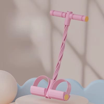 Buikspiertrainer voor Thuis – Sit-Up Hulpstuk met 6 Buizen, Fitness Elastiek met Voetsteun, Verstelbare Spanbanden voor Dunne Taille & Benen