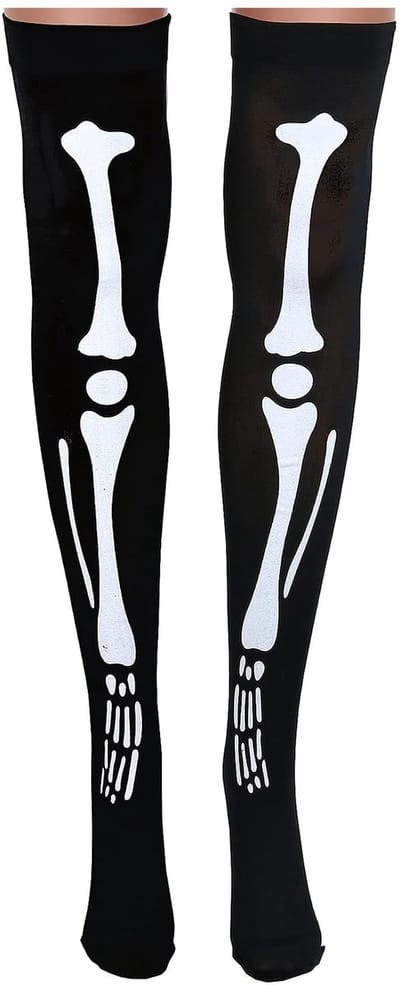 Dailygoods- Kousen Halloween Skelet - Over de Knie - Horror Cosplay - Panty Kousen - Zwart/Wit - Eén Maat Pas Voor Meeste Vrouwen