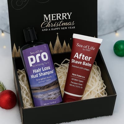 Sea of Life Kerst Cadeauset voor Mannen – Hair Loss Mud Shampoo & After Shave Balm