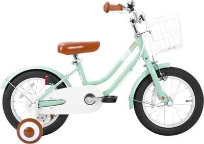 Kinderfiets – Voor beginners / kinderen – Met mand, spatborden, volledige kettingkoffer en zijwieltjes – Groen, 46 cm