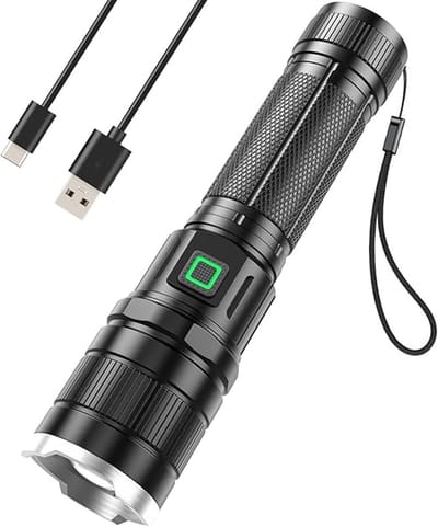 LED Zaklamp Oplaadbare - Kleine en Heldere Zakzaklampen - Zoombaar Waterbestendige Handheld Flitslicht - voor Kamperen, Buiten, Wandelen, Noodgevallen - Zwart