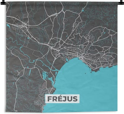 Wandkleed - Wanddoek - Fréjus - Kaart - Plattegrond - Stadskaart - Frankrijk - 180x180 cm - Wandtapijt
