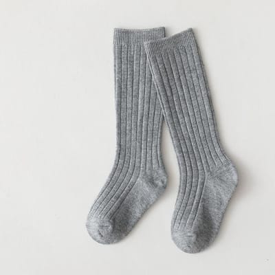 Nieuwe Effen Baby Jongens Meisjes Kniehoge Lange Sokken Katoen Ademend Streep Zacht Kinder Sok Kind Schooluniform Streep Sokken 0-1Years(S) lichtgrijze kleur