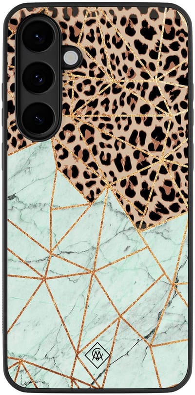 Casimoda® hoesje - Geschikt voor Samsung Galaxy S25 FE - Luipaard Marmer Mint - Zwart TPU Backcover - Luipaardprint - Mint