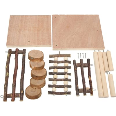 Hamster Klimplatform 2 Laags Multifunctioneel Houten Platform voor Kleine Huisdieren voor Hamster Syrische Hamster beige