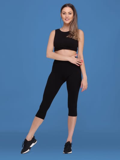 Ladeheid LA-LA40-202-LE Dames 3/4 Leggings - Sport - Vrijetijdsbroek - Capri - Viscose - Sporbroek - Yogabroek - Zwart - 38