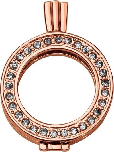 Quiges - Medaillon Munthouder Hanger 25mm Ø Rond Rosé Goudkleurig Koper met Zirkonia - EPRHS004
